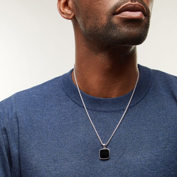 Vera Wang Men 17.0mm Cushion-Shaped Onyx Pendant in Sterling Silver - 22â