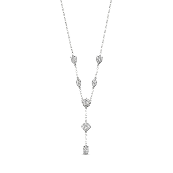 5/8 CT. T.w. Multi-Shaped Multi-Diamond Station "Y" Necklace in 10K White Gold
