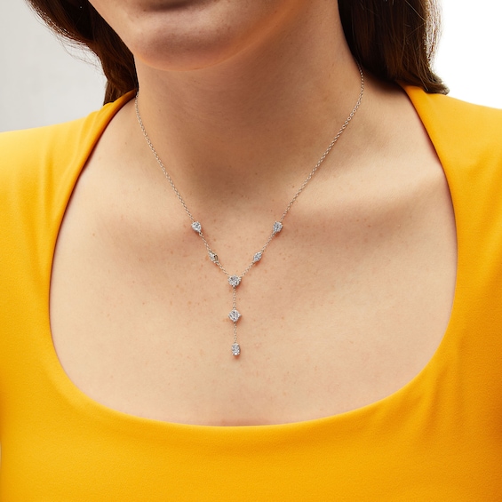 5/8 CT. T.w. Multi-Shaped Multi-Diamond Station "Y" Necklace in 10K White Gold