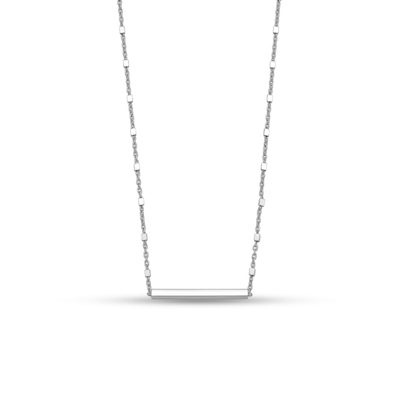 Rectangular Bar and Bead Station Chain Necklace in Hollow Sterling Silver - 16.75"