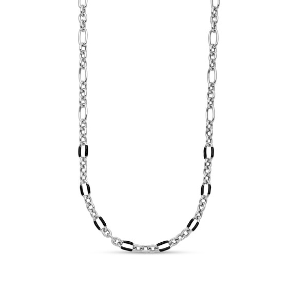 Lightweight Fancy Link Necklace in Hollow Sterling Silver and Black Enamel