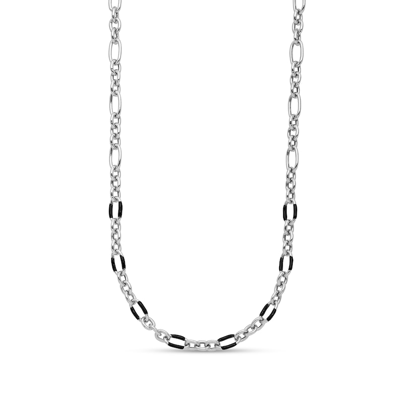 Main Image 1 of Lightweight Fancy Link Necklace in Hollow Sterling Silver and Black Enamel