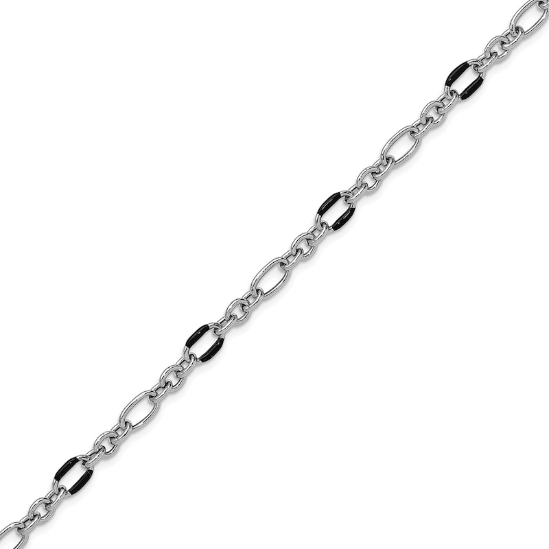 Main Image 3 of Lightweight Fancy Link Bracelet in Hollow Sterling Silver and Black Enamel - 8”