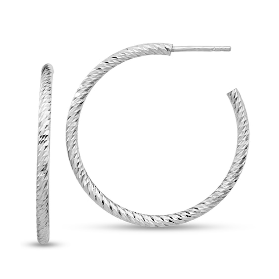 30.0mm Diamond-Cut Twist Open Hoop Earrings in Hollow Sterling Silver