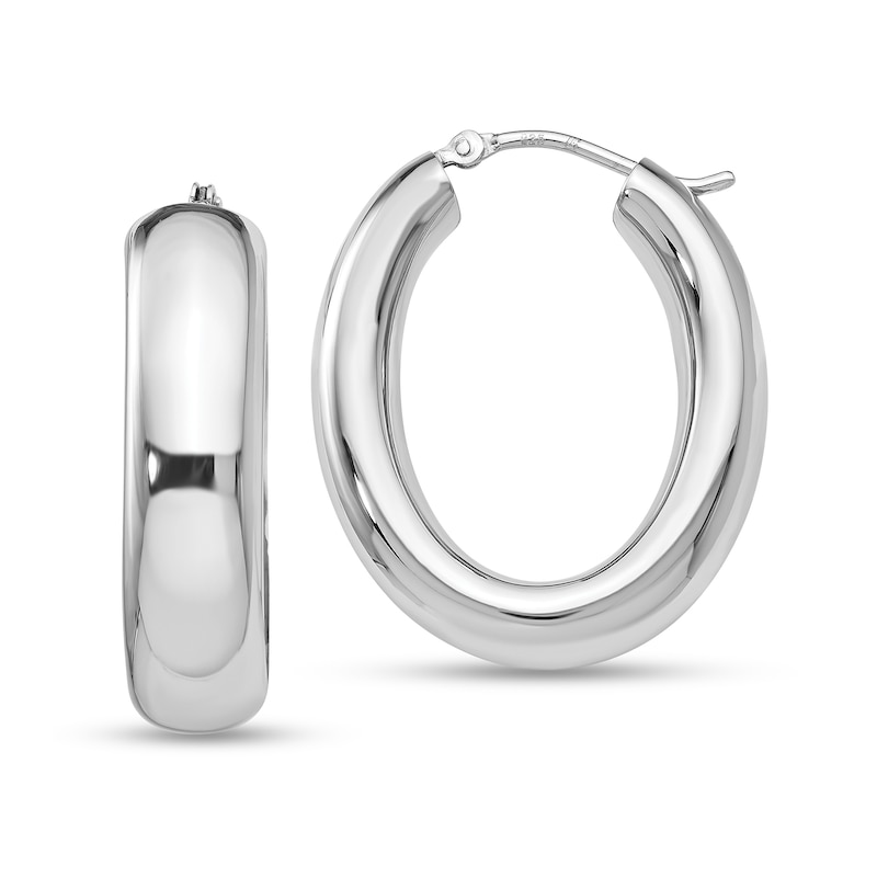 Main Image 1 of 31.6mm Domed Oval Tube Earrings in Hollow Sterling Silver