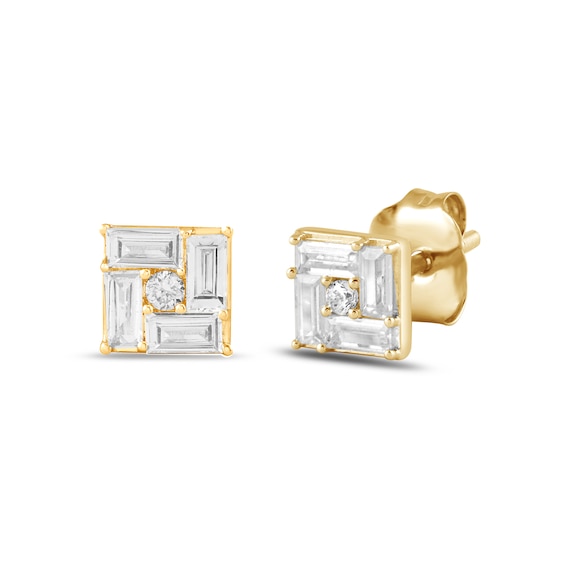 1/3 CT. T.w. Baguette and Round Certified Lab-Grown Multi-Diamond Square Stud Earrings in 14K Gold (F/Si2)