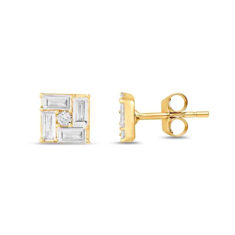 Main Image 2 of 1/3 CT. T.W. Baguette and Round Certified Lab-Grown Multi-Diamond Square Stud Earrings in 14K Gold (F/SI2)