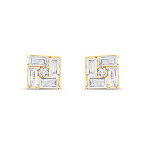1/3 CT. T.w. Baguette and Round Lab-Grown Multi-Diamond Square Stud Earrings in 14K Gold (F/Si2)