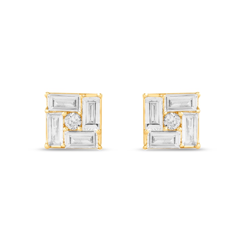 Main Image 3 of 1/3 CT. T.W. Baguette and Round Certified Lab-Grown Multi-Diamond Square Stud Earrings in 14K Gold (F/SI2)