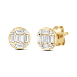 1/4 CT. T.W. Baguette and Round Certified Lab-Grown Multi-Diamond Stud Earrings in 14K Gold (F/SI2)