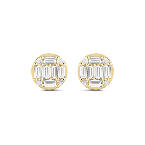 1/4 CT. T.w. Baguette and Round Certified Lab-Grown Multi-Diamond Stud Earrings in 14K Gold (F/Si2)
