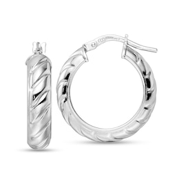 21.25mm Domed Textured Hoop Earrings in Hollow Sterling Silver
