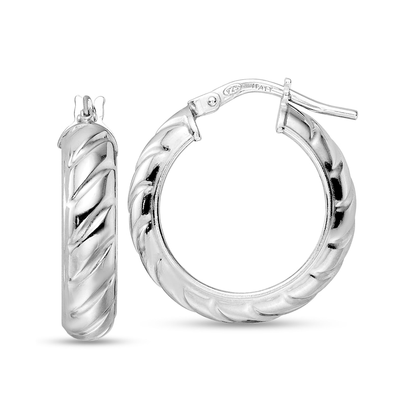 Main Image 1 of 21.25mm Domed Textured Hoop Earrings in Hollow Sterling Silver