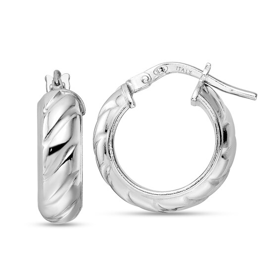 16.56mm Domed Textured Hoop Earrings in Hollow Sterling Silver