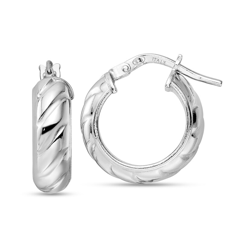 Main Image 1 of 16.56mm Domed Textured Hoop Earrings in Hollow Sterling Silver