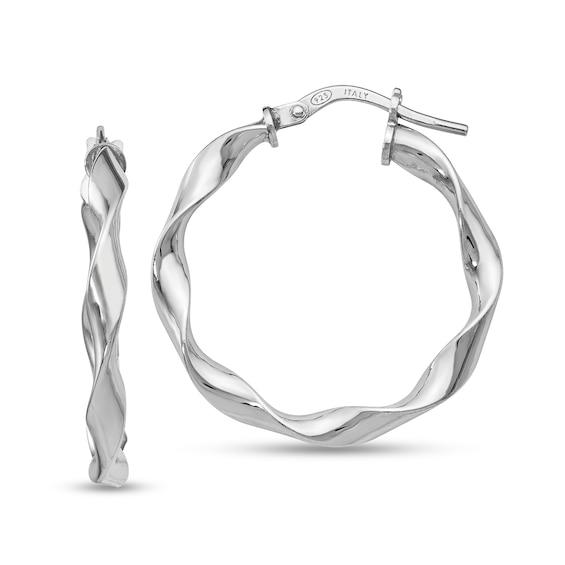 26.5mm Wavy Twist Hoop Earrings in Hollow Sterling Silver