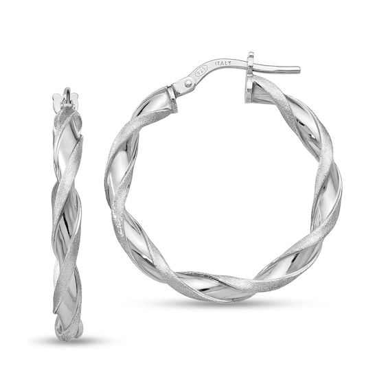 26.5mm Satin-Edge Wavy Twist Hoop Earrings in Hollow Sterling Silver