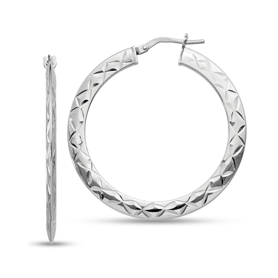 39.5mm Diamond-Cut Knife Edge Hoop Earrings in Hollow Sterling Silver