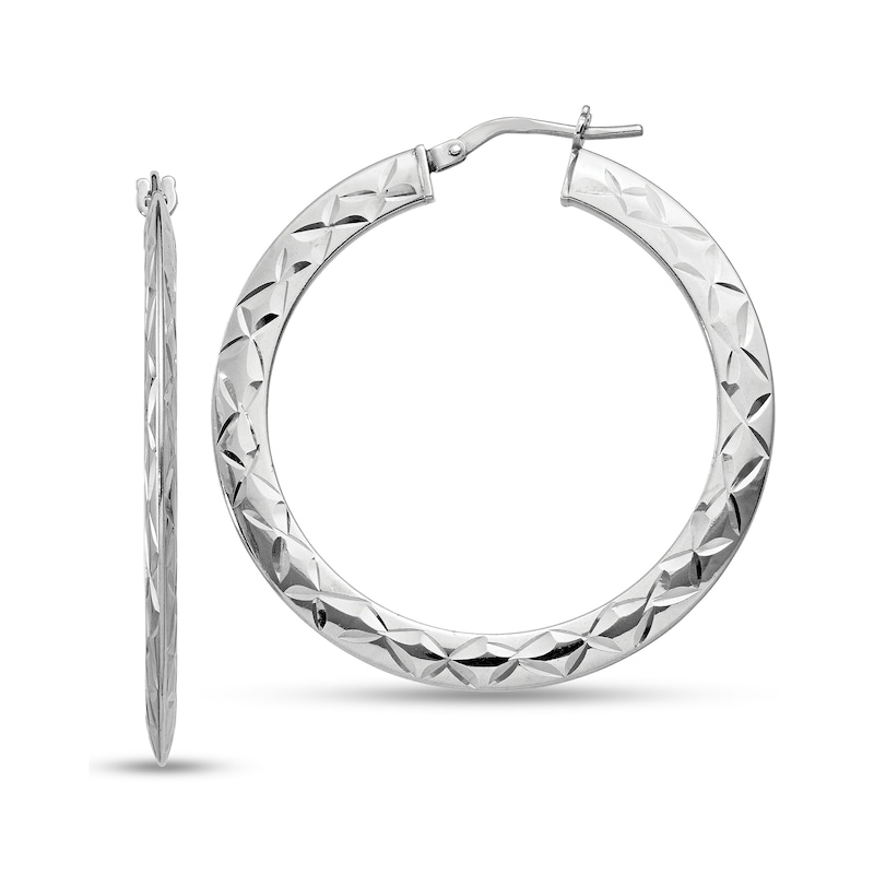 Main Image 1 of 39.5mm Diamond-Cut Knife Edge Hoop Earrings in Hollow Sterling Silver