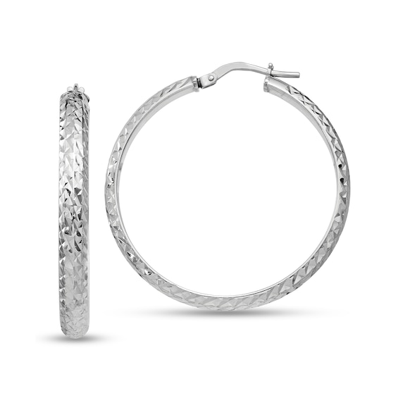 36.0mm Textured Hoop Earrings in Hollow Sterling Silver