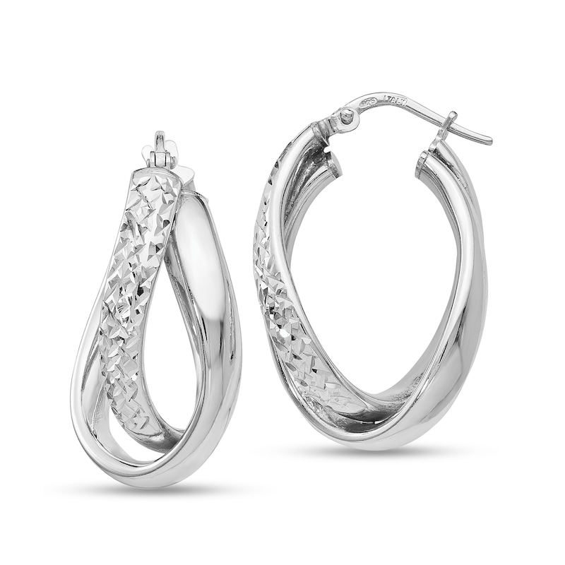 Main Image 1 of 26.0mm Textured Twist Oval Hoop Earrings in Hollow Sterling Silver
