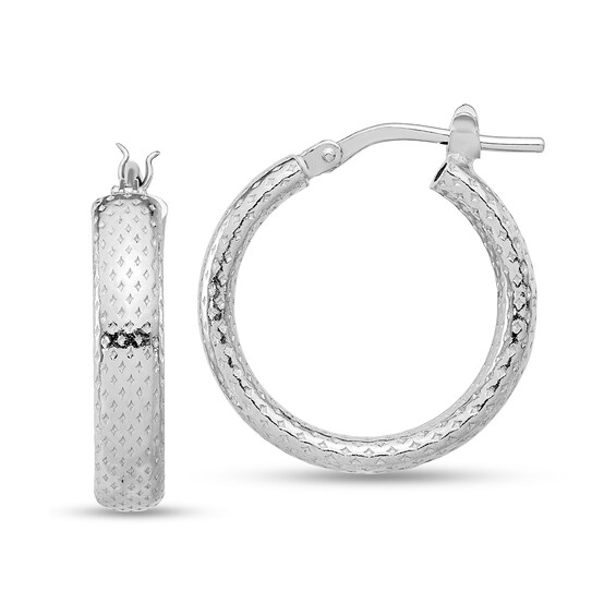 20.2mm Textured Hoop Earrings in Hollow Sterling Silver
