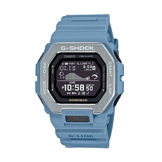 Menâs Casio G-Shock G-Lide Surf Digital Ocean Blue Resin Strap Watch with Octagonal Black Dial (Model: Gbx100-2A)