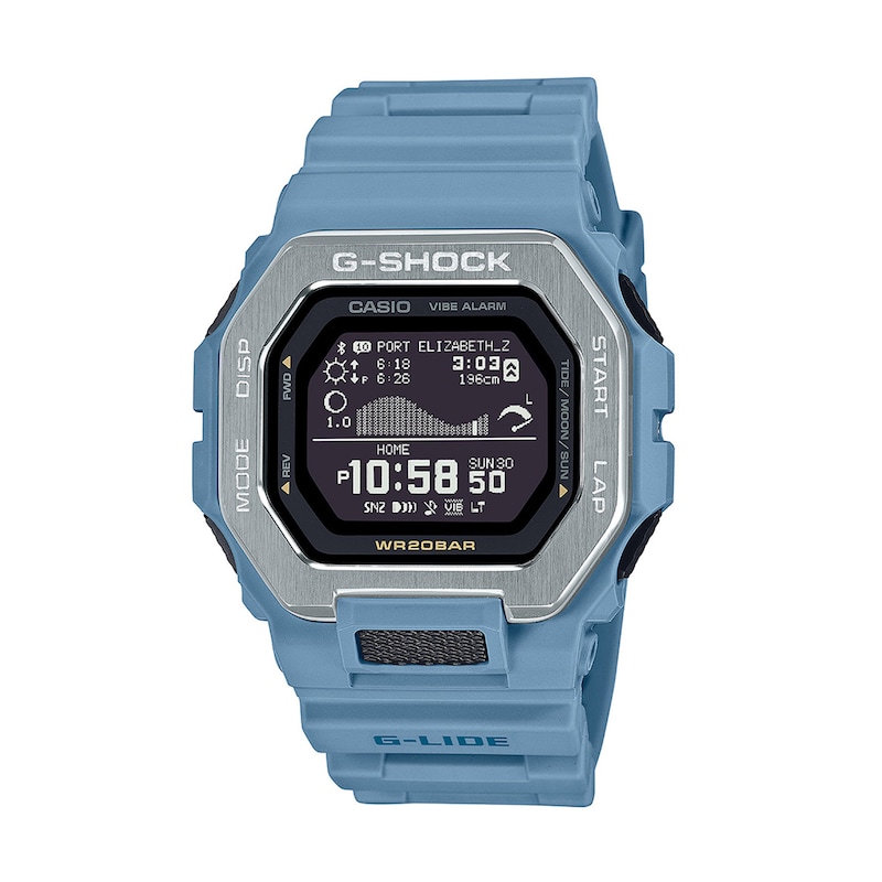 Main Image 1 of Men’s Casio G-Shock G-LIDE Surf Digital Ocean Blue Resin Strap Watch with Octagonal Black Dial (Model: GBX100-2A)