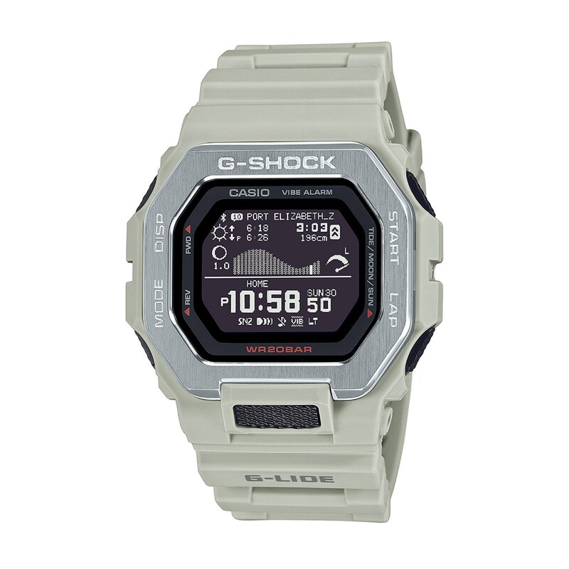 Main Image 1 of Men’s Casio G-Shock G-LIDE Surf Digital Sand Grey Resin Strap Watch with Octagonal Black Dial (Model: GBX100-8)