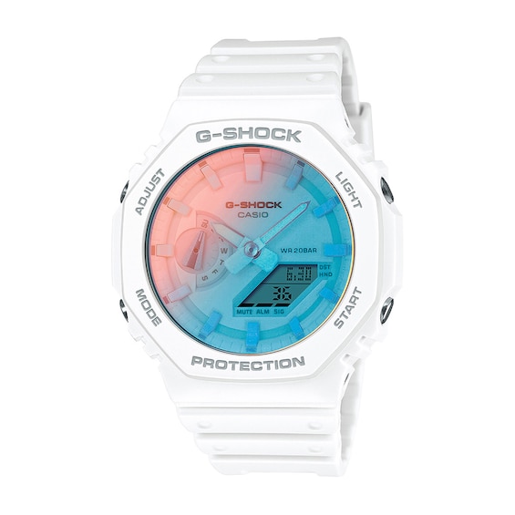 Menâs Casio G-Shock Beach Time Analog-Digital White Resin Strap Watch (Model: Ga2100Tl-7A)