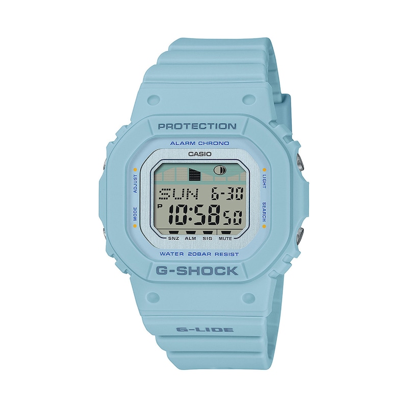 Main Image 1 of Ladies’ Casio G-Shock G-LIDE Surf Digital Light Blue Resin Strap Watch with Octagonal Dial (Model:GLXS5600-2)