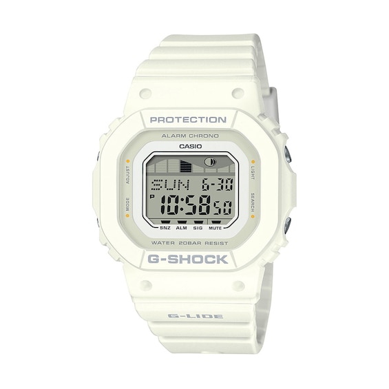 Ladiesâ Casio G-Shock G-Lide Surf Digital White Resin Strap Watch with Octagonal Dial (Model: Glxs5600-7B)
