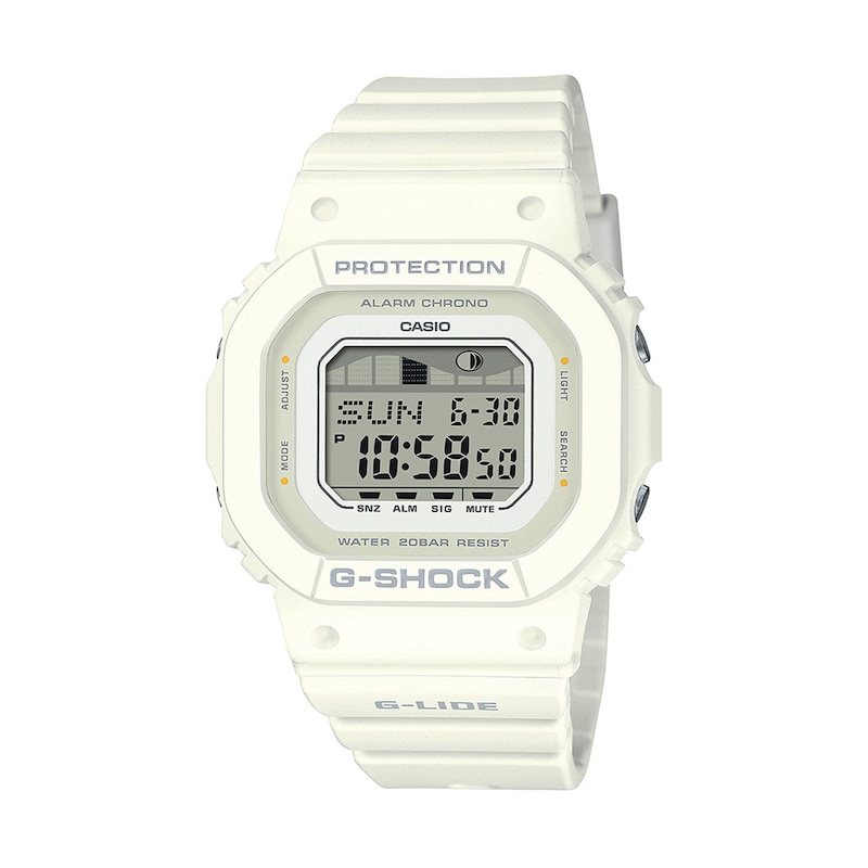Main Image 1 of Ladies’ Casio G-Shock G-LIDE Surf Digital White Resin Strap Watch with Octagonal Dial (Model: GLXS5600-7B)