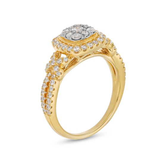 3/4 CT. T.w. Cushion-Shaped Multi-Diamond Frame Twist Shank Engagement Ring in 14K Gold