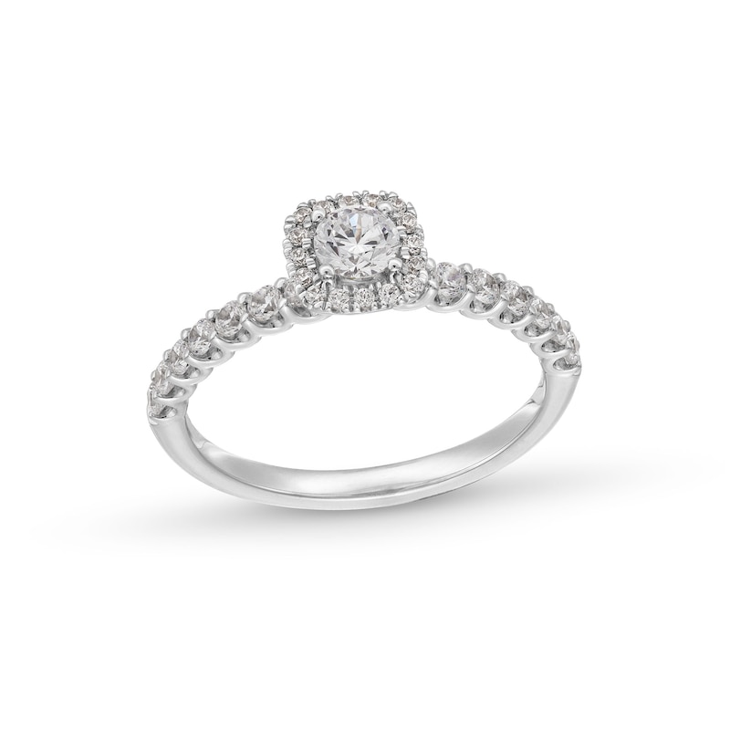 Main Image 1 of 3/4 CT. T.W. Diamond Cushion-Shaped Frame Engagement Ring in 14K White Gold