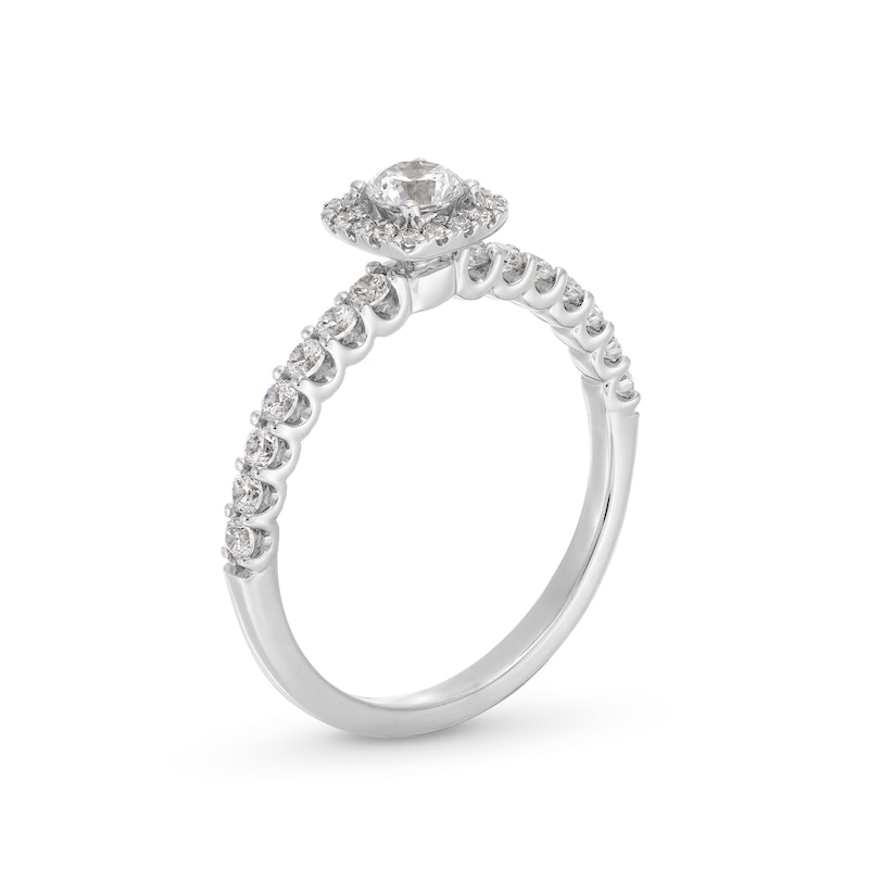 Main Image 3 of 3/4 CT. T.W. Diamond Cushion-Shaped Frame Engagement Ring in 14K White Gold