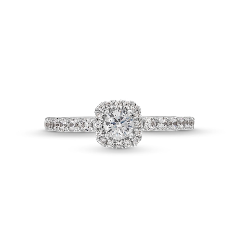 Main Image 4 of 3/4 CT. T.W. Diamond Cushion-Shaped Frame Engagement Ring in 14K White Gold