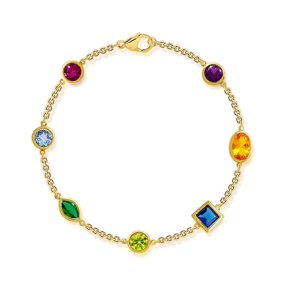 Multi-Shaped Bezel-Set Birthstone Station Bracelet (3-7 Stones) - 7.25"