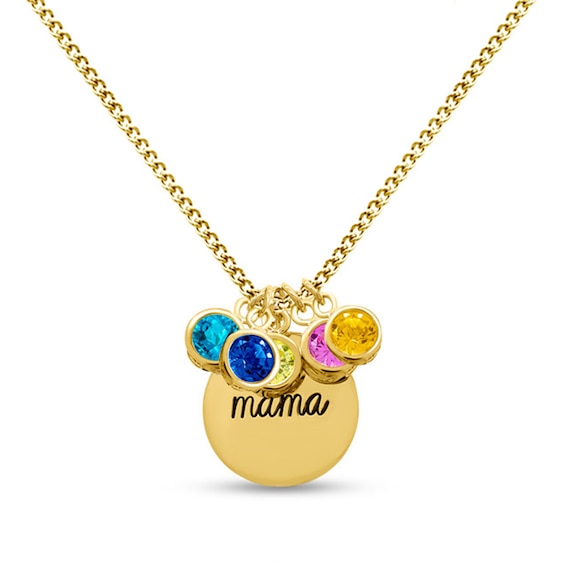 5.0mm Bezel-Set Birthstone Charm with Engravable Disc Pendant (1-5 Stones and 1 Line) - 17"