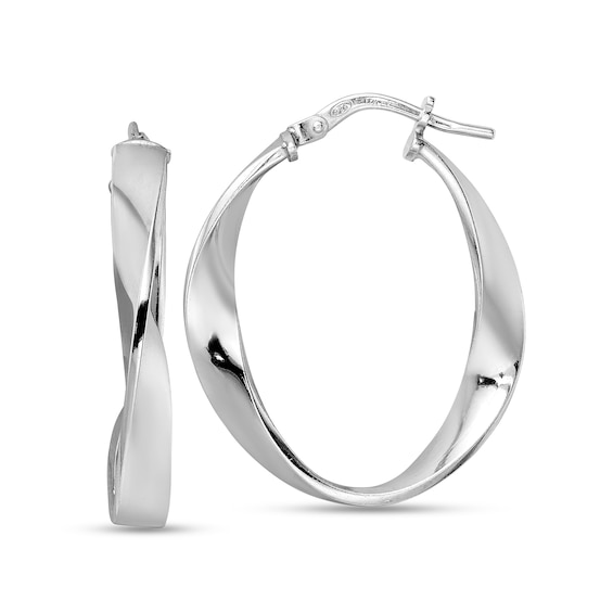 Ribbon Twist Oval Hoop Earrings in Hollow Sterling Silver