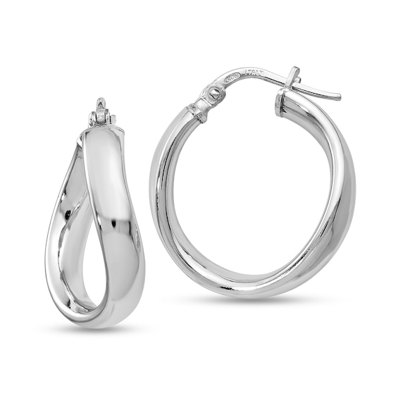 19.0mm Puffed Twist Oval Hoop Earrings in Hollow Sterling Silver