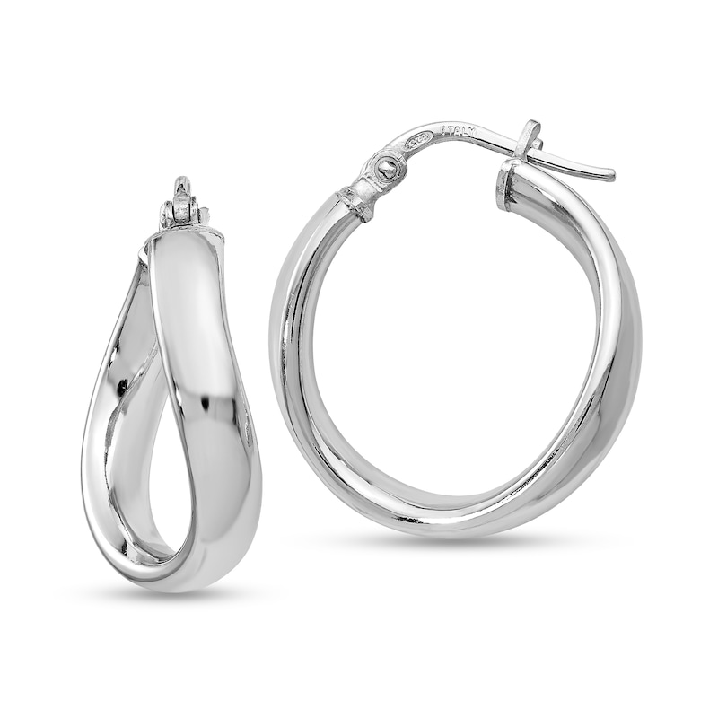 Main Image 1 of 19.0mm Puffed Twist Oval Hoop Earrings in Hollow Sterling Silver