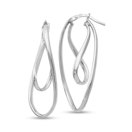 Double Twist Oval Hoop Earrings in Hollow Sterling Silver