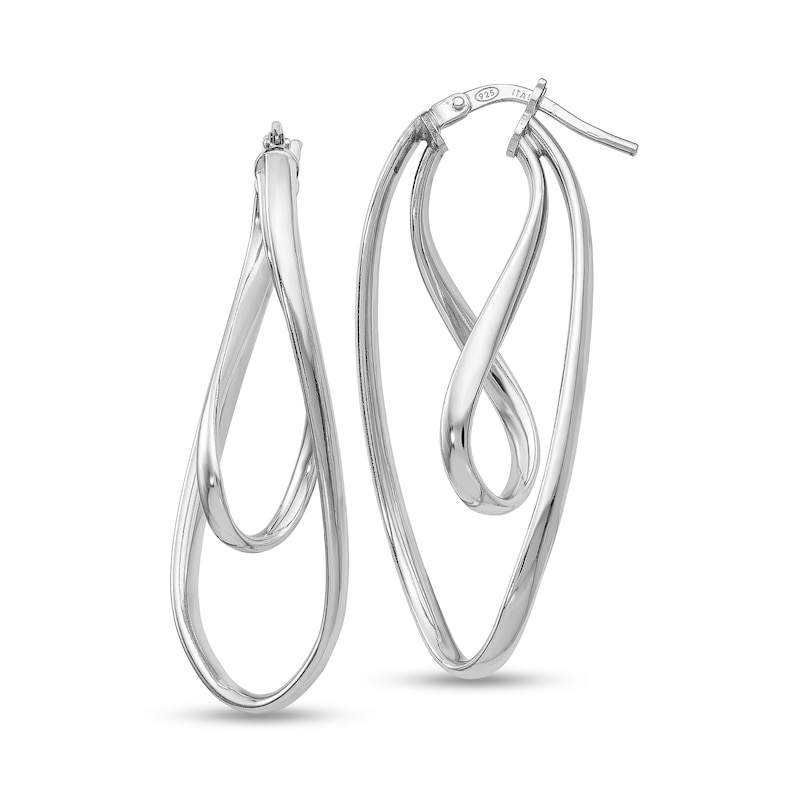 Main Image 1 of Double Twist Oval Hoop Earrings in Hollow Sterling Silver
