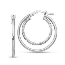 Diamond-Cut Double-Hoop Earrings in Hollow Sterling Silver