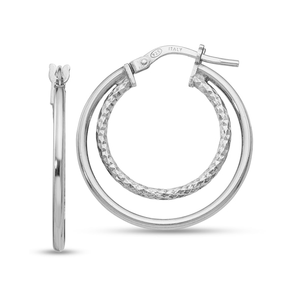 Diamond-Cut Double-Hoop Earrings in Hollow Sterling Silver