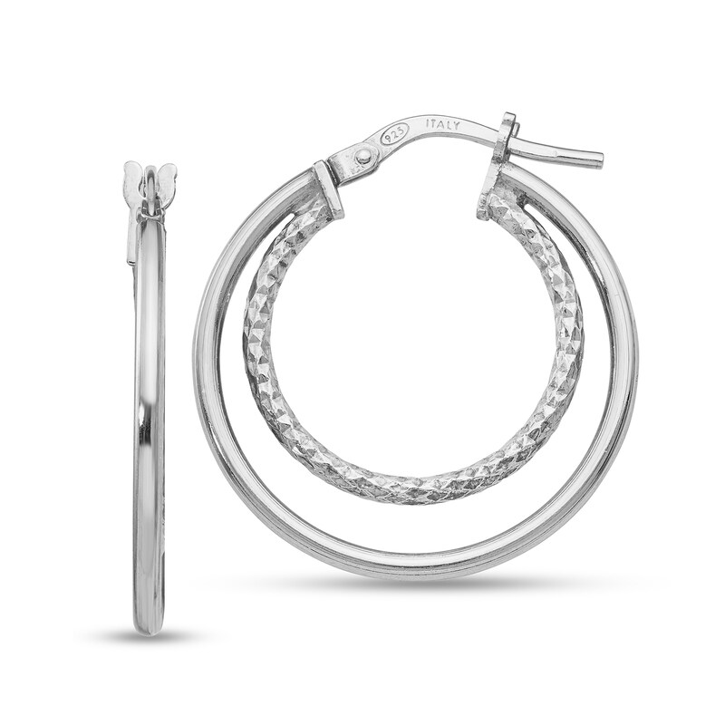 Main Image 1 of Diamond-Cut Double-Hoop Earrings in Hollow Sterling Silver