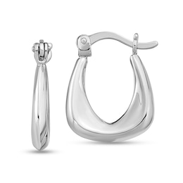 Puffed Geometric Knife Edge Huggie Hoop Earrings in Solid Sterling Silver