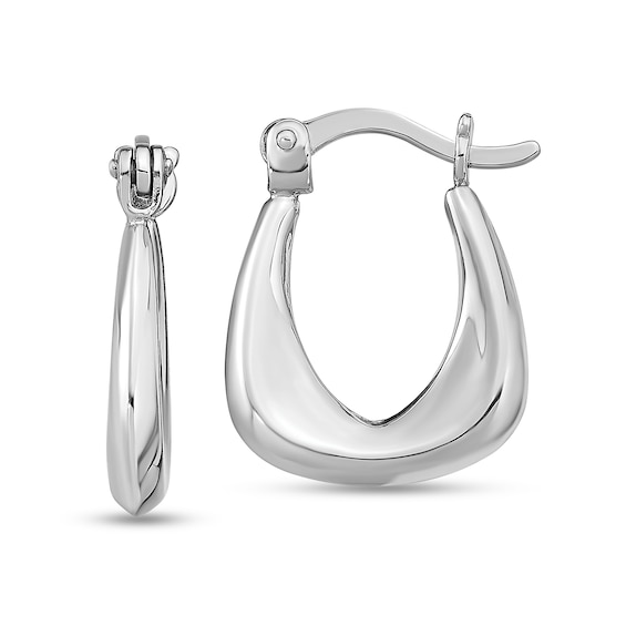 Puffed Geometric Knife Edge Huggie Hoop Earrings in Solid Sterling Silver