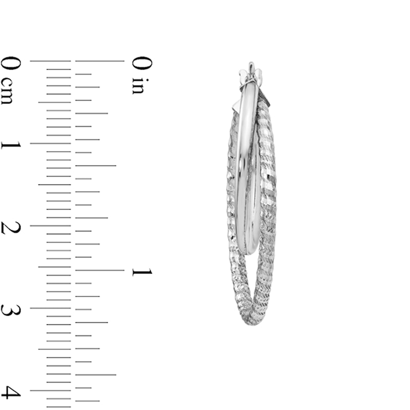 Main Image 2 of Diamond-Cut Oval Crossover Double-Hoop Earrings in Hollow Sterling Silver